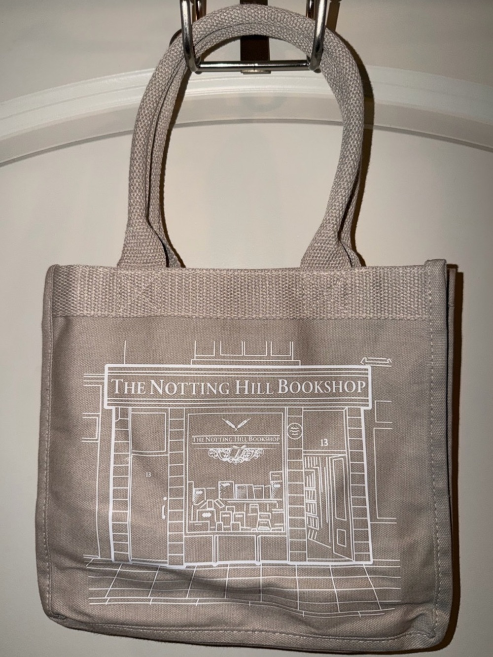 The Notting Hill Bookshop London Mini Canvas Tote Bag - Taupe/Tan, Brand New